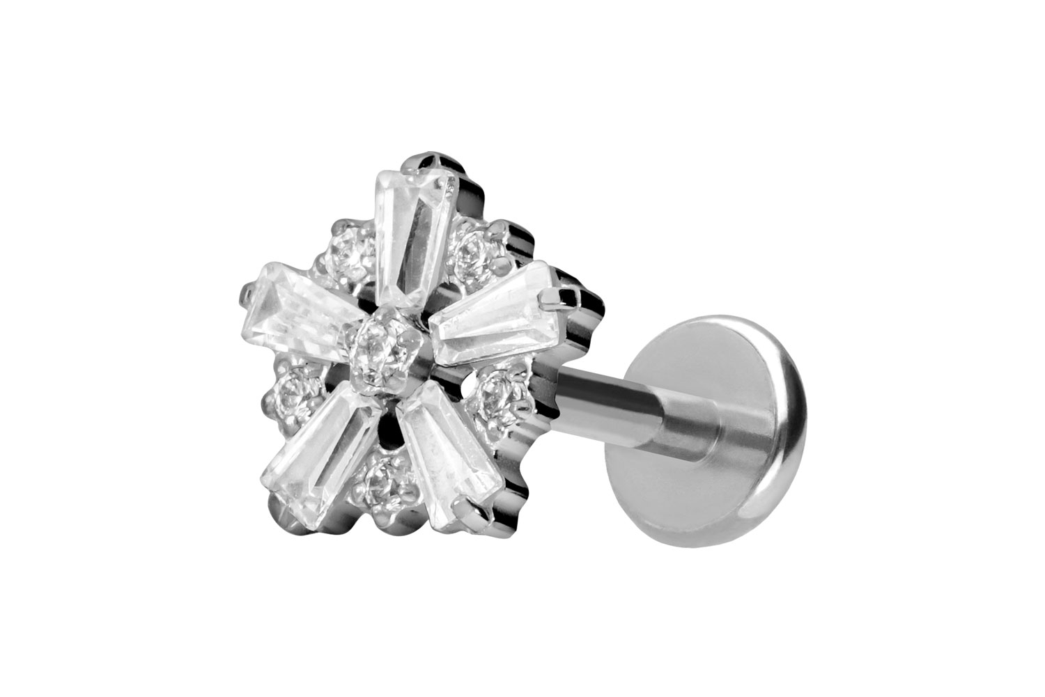 Titan Labret Piercing mit Push Fit SCHNEEFLOCKE